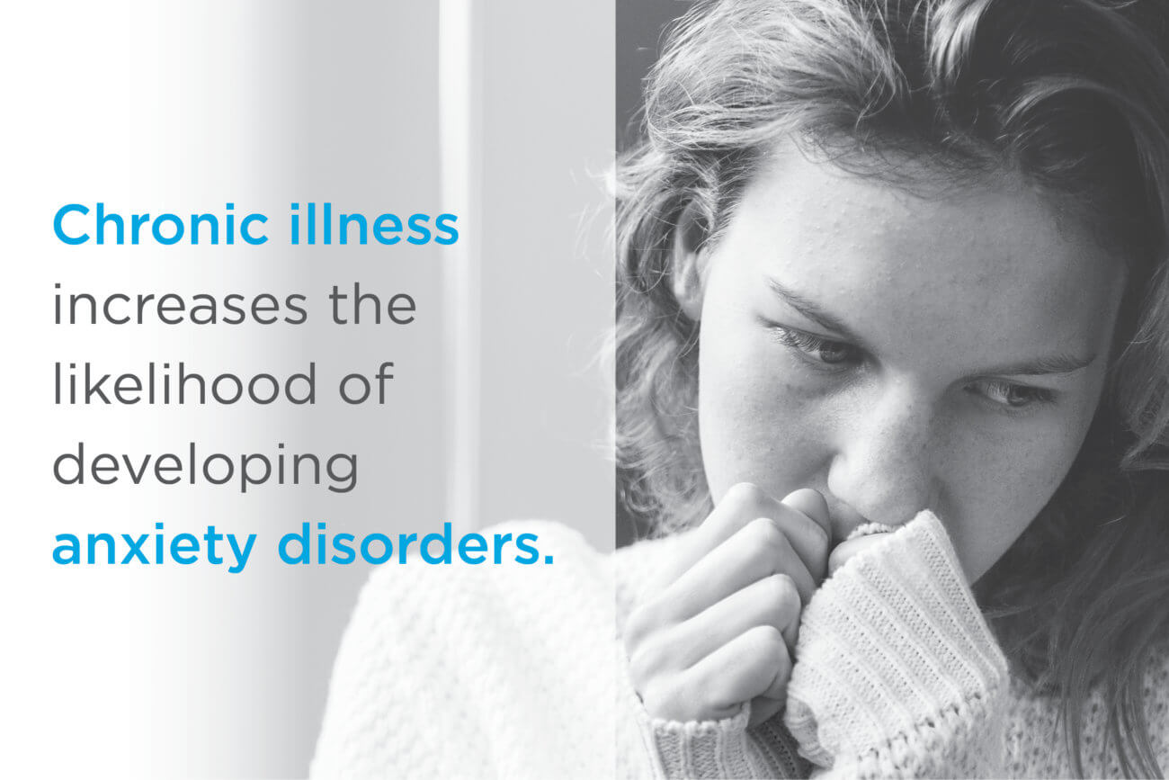 Anxiety disorder fact printed over black and white image of a depressed female