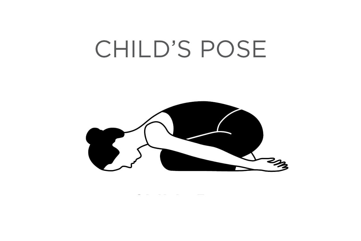 Illustrated diagram of a woman performing a child's pose stretch