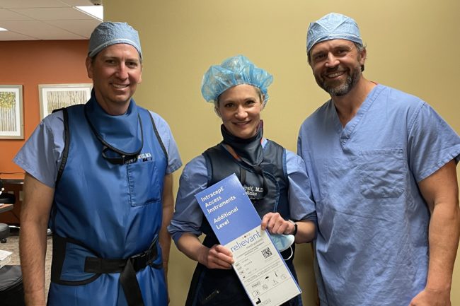 Dr Anne Kokayeff and Dr Andrew Will after completing first Intracept procedure at Twin Cities Pain Clinic