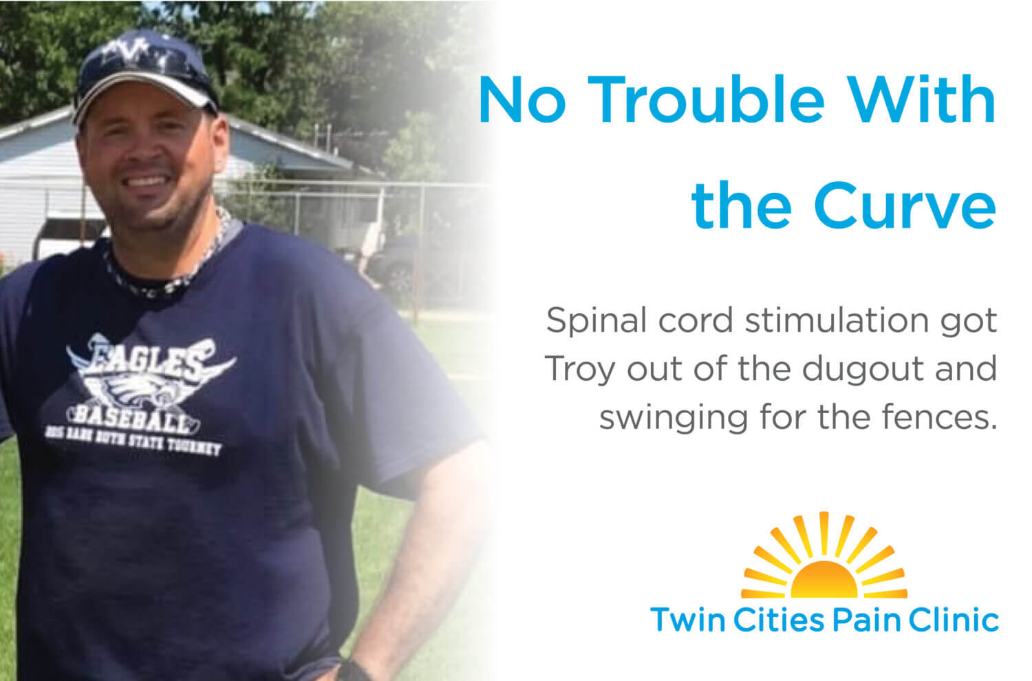 Patient Story Banner - Troy Thielen in baseball cap and shirt