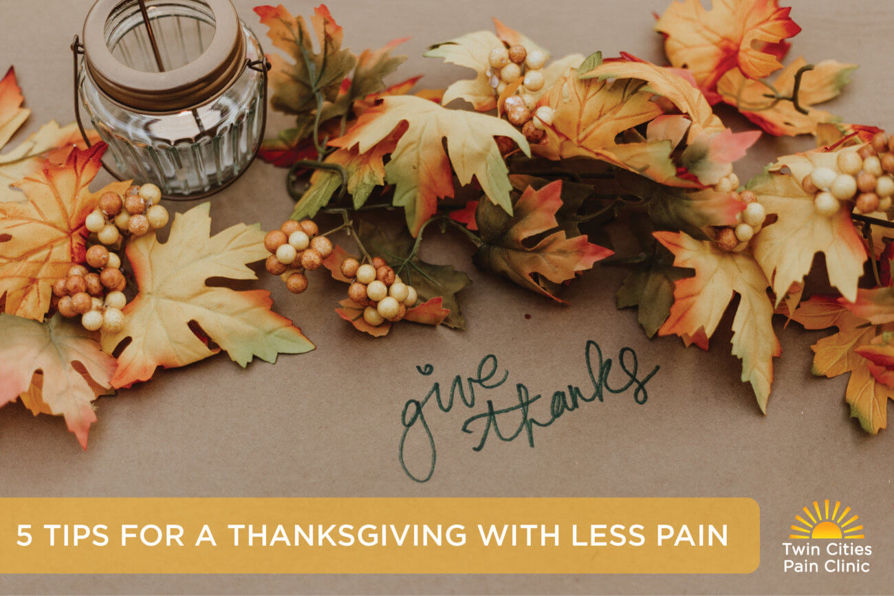 Blog banner-fall leaves and decor over blog title-5 Tips for a Thanksgiving with Less Pain