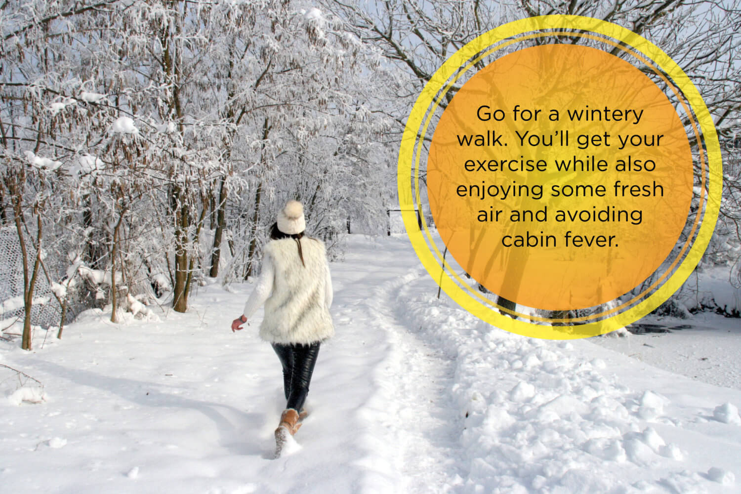 Fact about walking outdoors over woman taking a walk on a snowy path in the woods